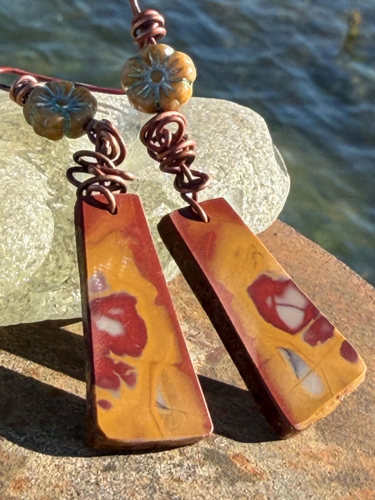 Picasso jasper gemstone earrings. Ethical jewellery, orange gemstone earrings. Stunning unique jewellery. Eco friendly unique earrings.