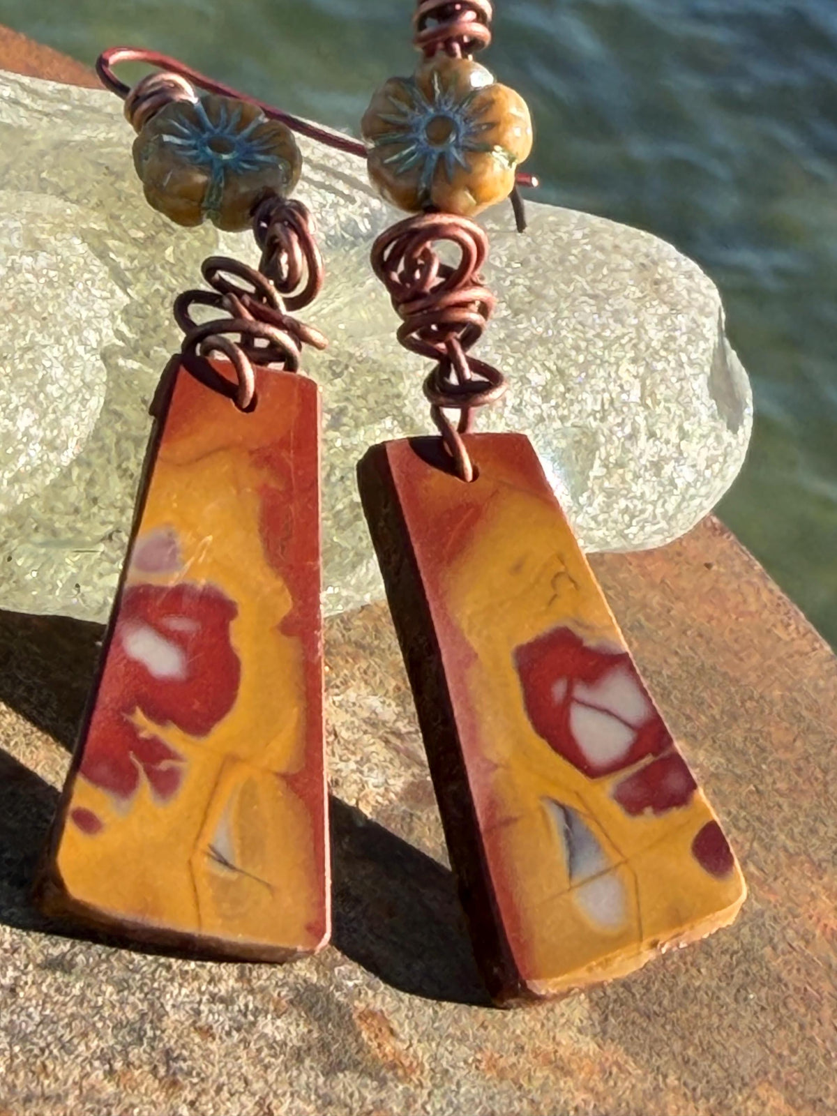 Picasso jasper gemstone earrings. Ethical jewellery, orange gemstone earrings. Stunning unique jewellery. Eco friendly unique earrings.