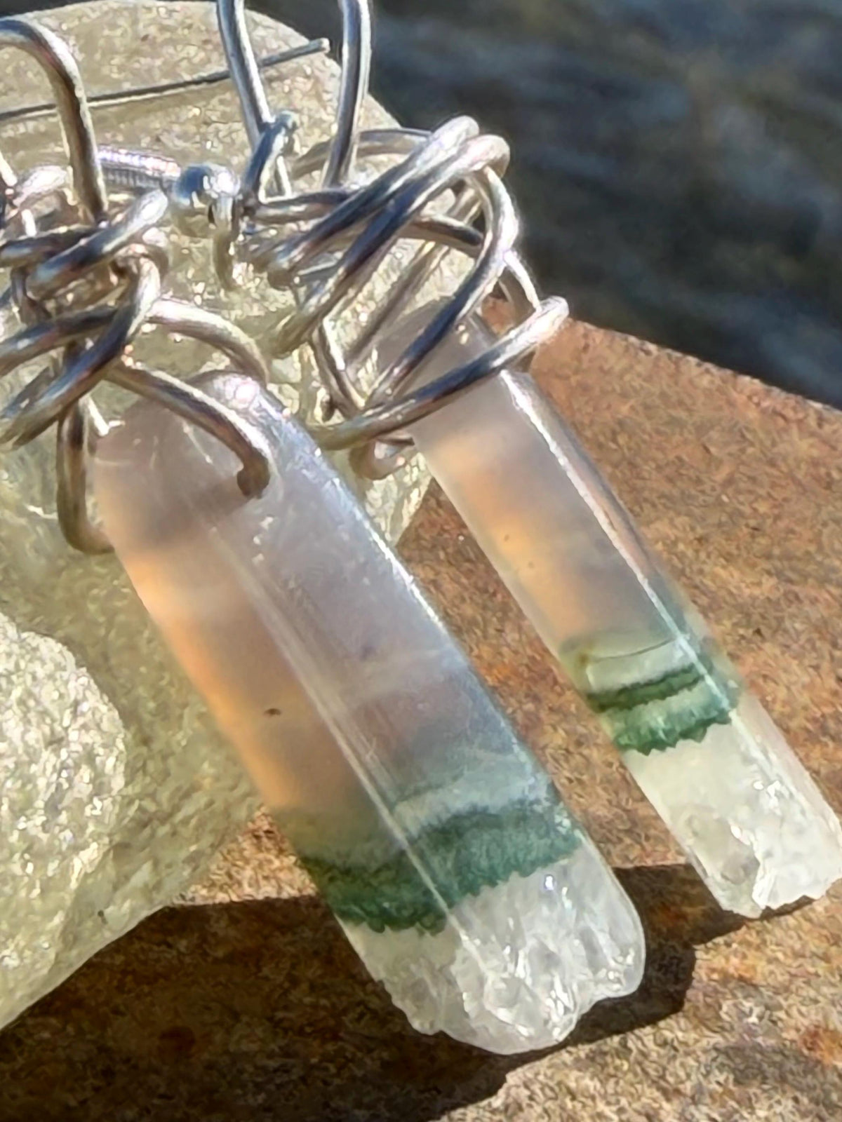 Agate gemstone earrings on recycled sterling silver. Handmade white earrings. Ethical jewellery, boho jewellery. Unique earrings.