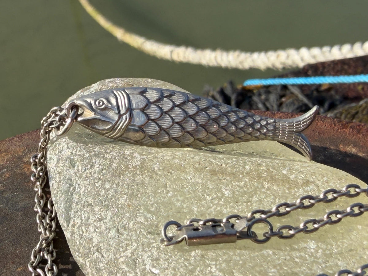 Vintage fish necklace. Vintage necklace, boho necklace, ethical jewellery, eco friendly necklace, gift for her, fish pendant for him