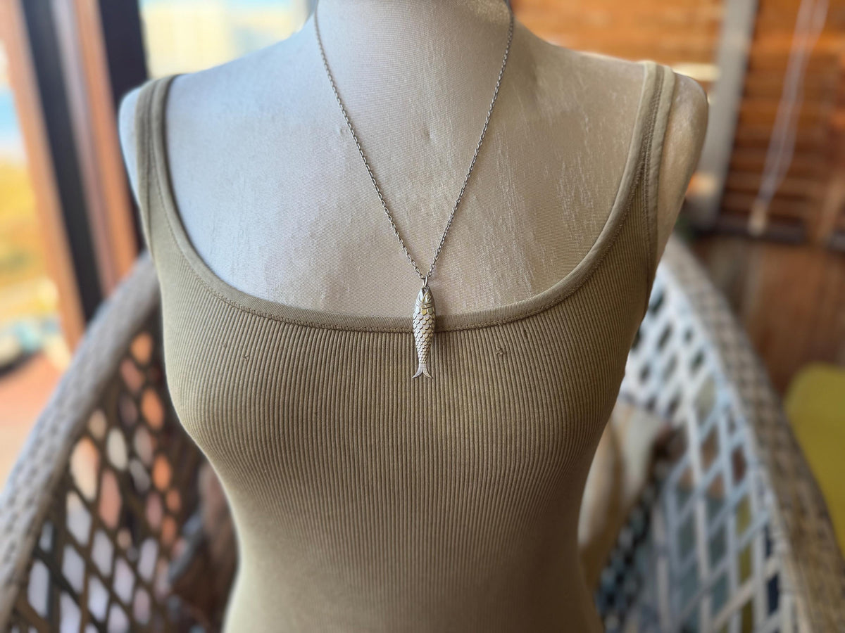 Vintage fish necklace. Vintage necklace, boho necklace, ethical jewellery, eco friendly necklace, gift for her, fish pendant for him