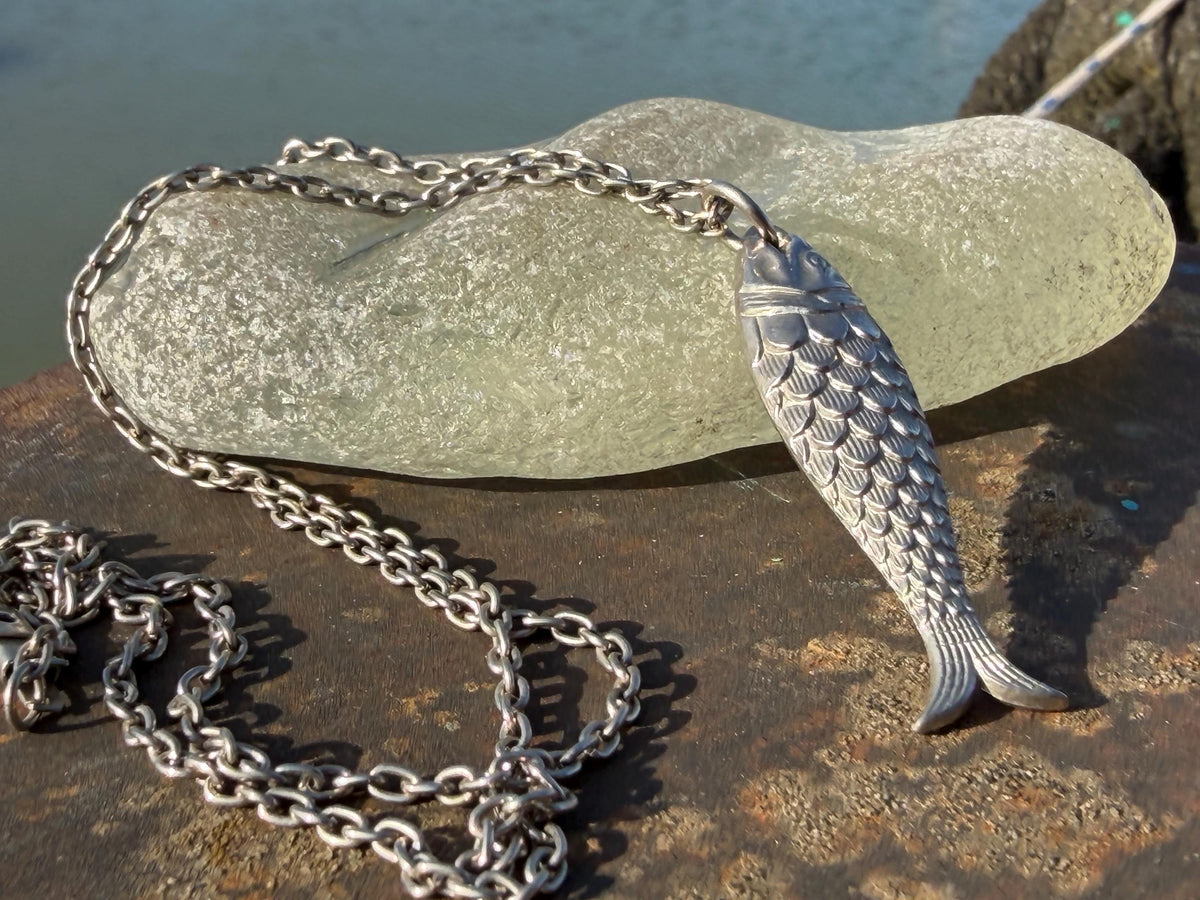 Vintage fish necklace. Vintage necklace, boho necklace, ethical jewellery, eco friendly necklace, gift for her, fish pendant for him