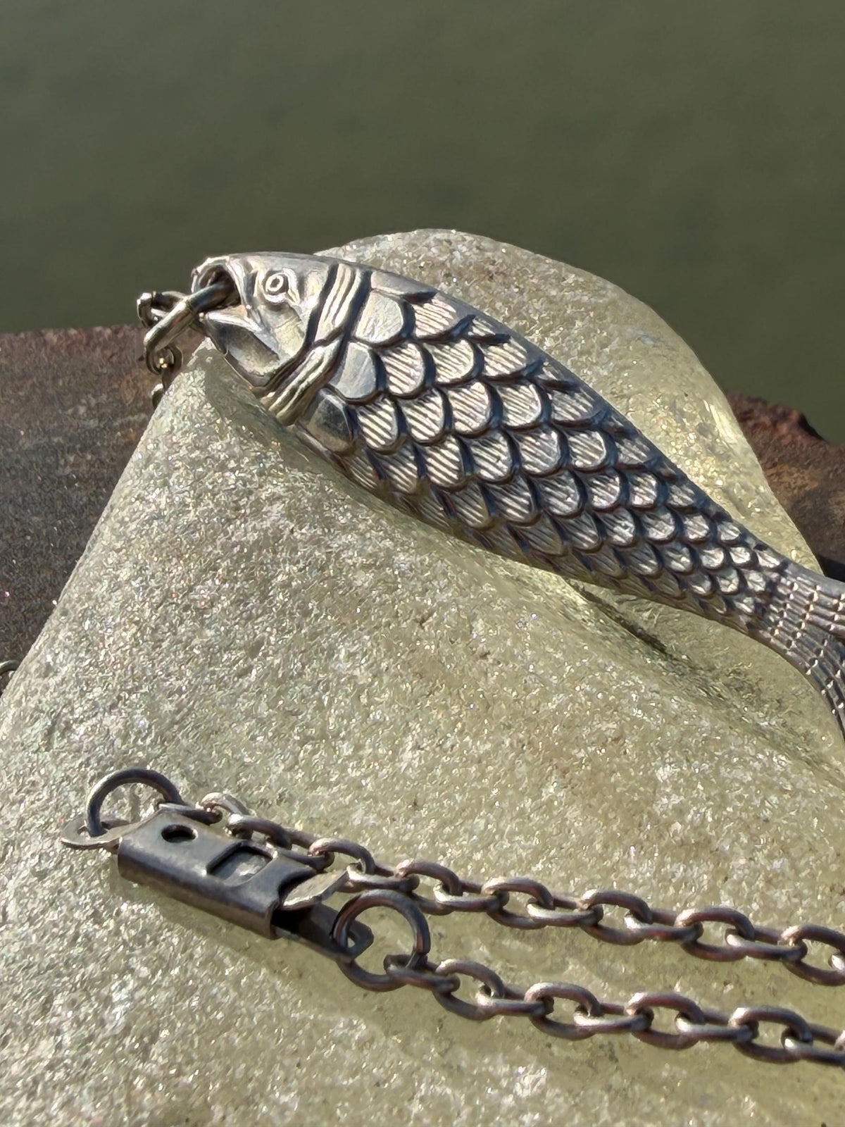 Vintage fish necklace. Vintage necklace, boho necklace, ethical jewellery, eco friendly necklace, gift for her, fish pendant for him