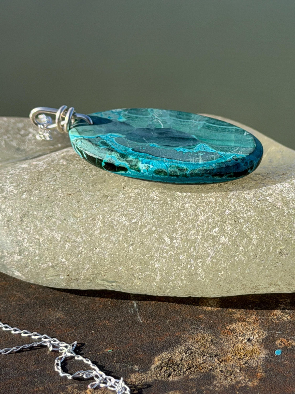 Azurite malachite necklace, malachite pendant, large gemstone necklace, green gemstone, Handmade gemstone necklace, boho gift for her