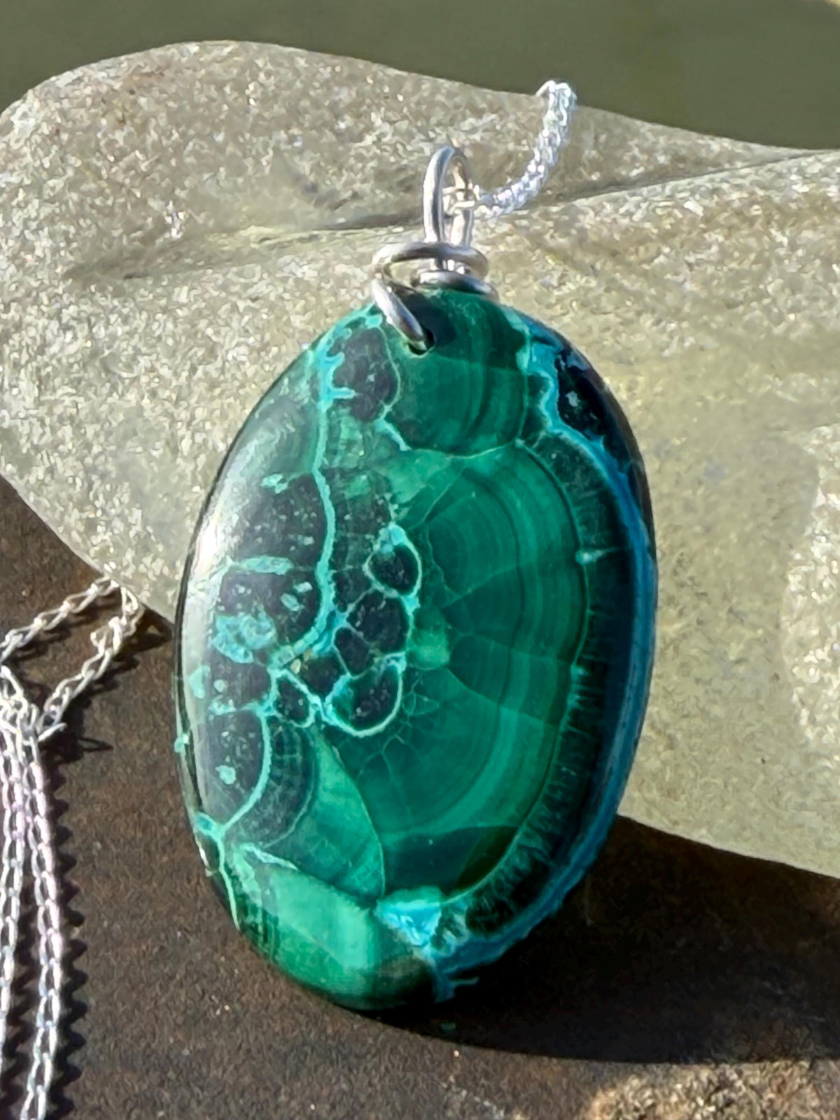 Azurite malachite necklace, malachite pendant, large gemstone necklace, green gemstone, Handmade gemstone necklace, boho gift for her