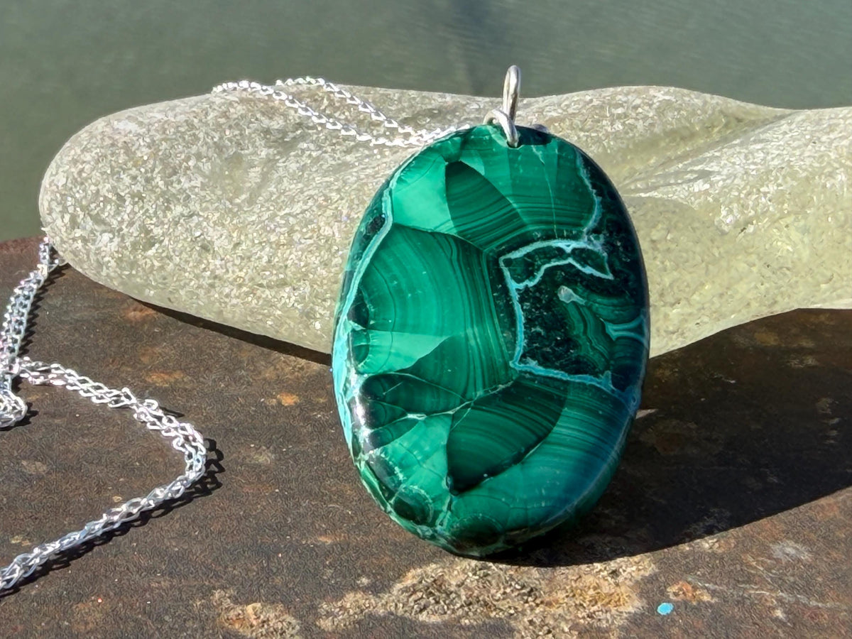 Azurite malachite necklace, malachite pendant, large gemstone necklace, green gemstone, Handmade gemstone necklace, boho gift for her