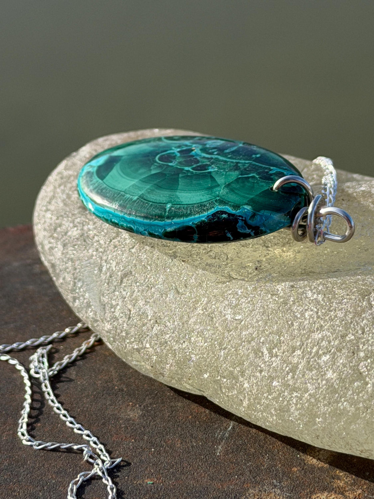 Azurite malachite necklace, malachite pendant, large gemstone necklace, green gemstone, Handmade gemstone necklace, boho gift for her