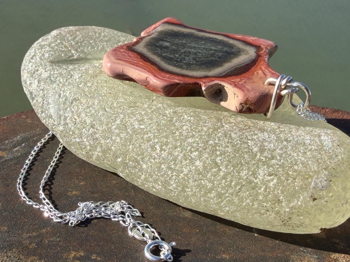Eco friendly handmade necklace made from Rhodochrosite & recycled silver. Ethical jewellery. Unique handmade jewellery. Orange necklaces.