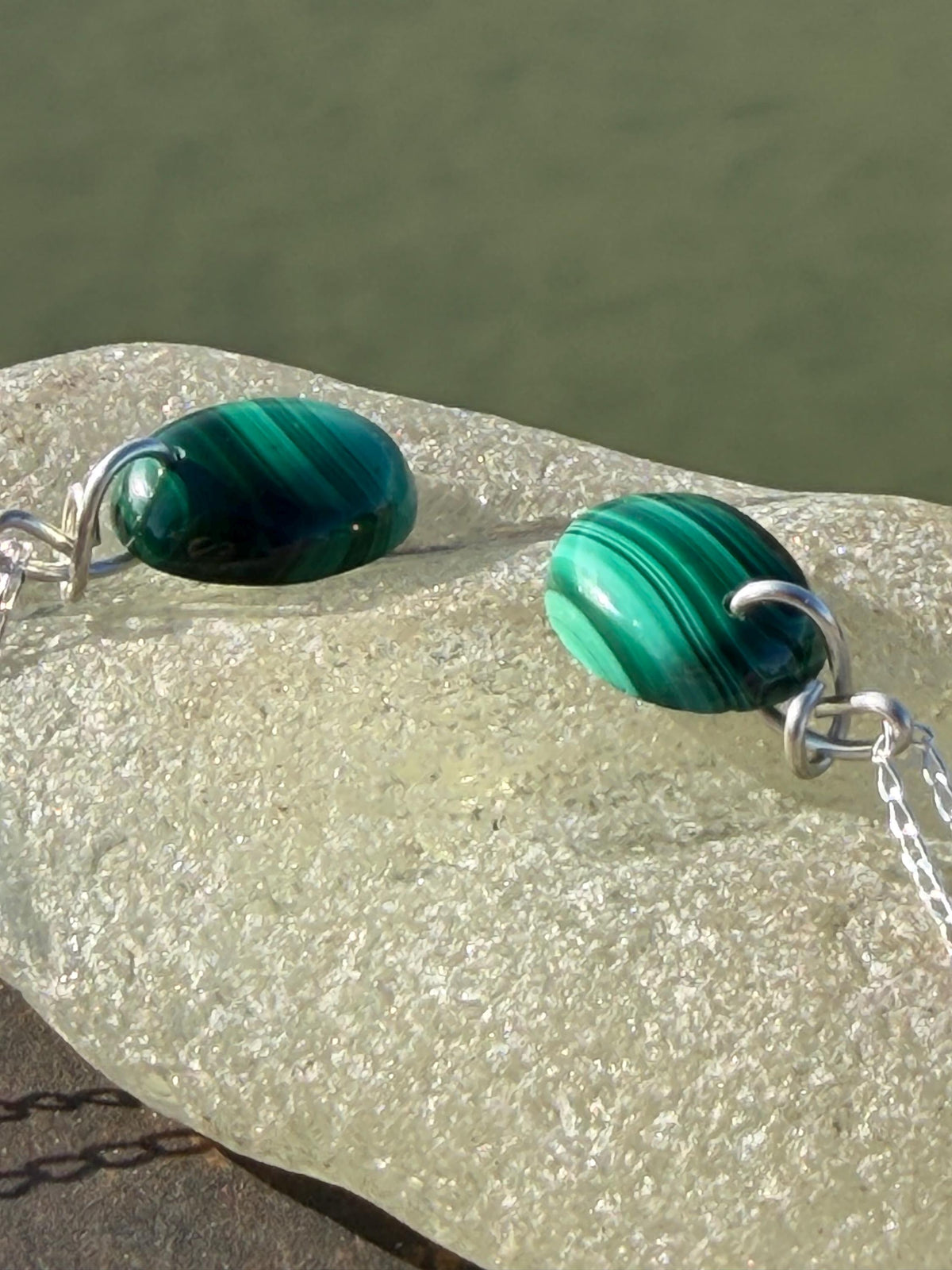 Green malachite gemstone necklace, malachite pendant, small gemstone necklace. Handmade gemstone necklace, boho eco friendly gift for her.