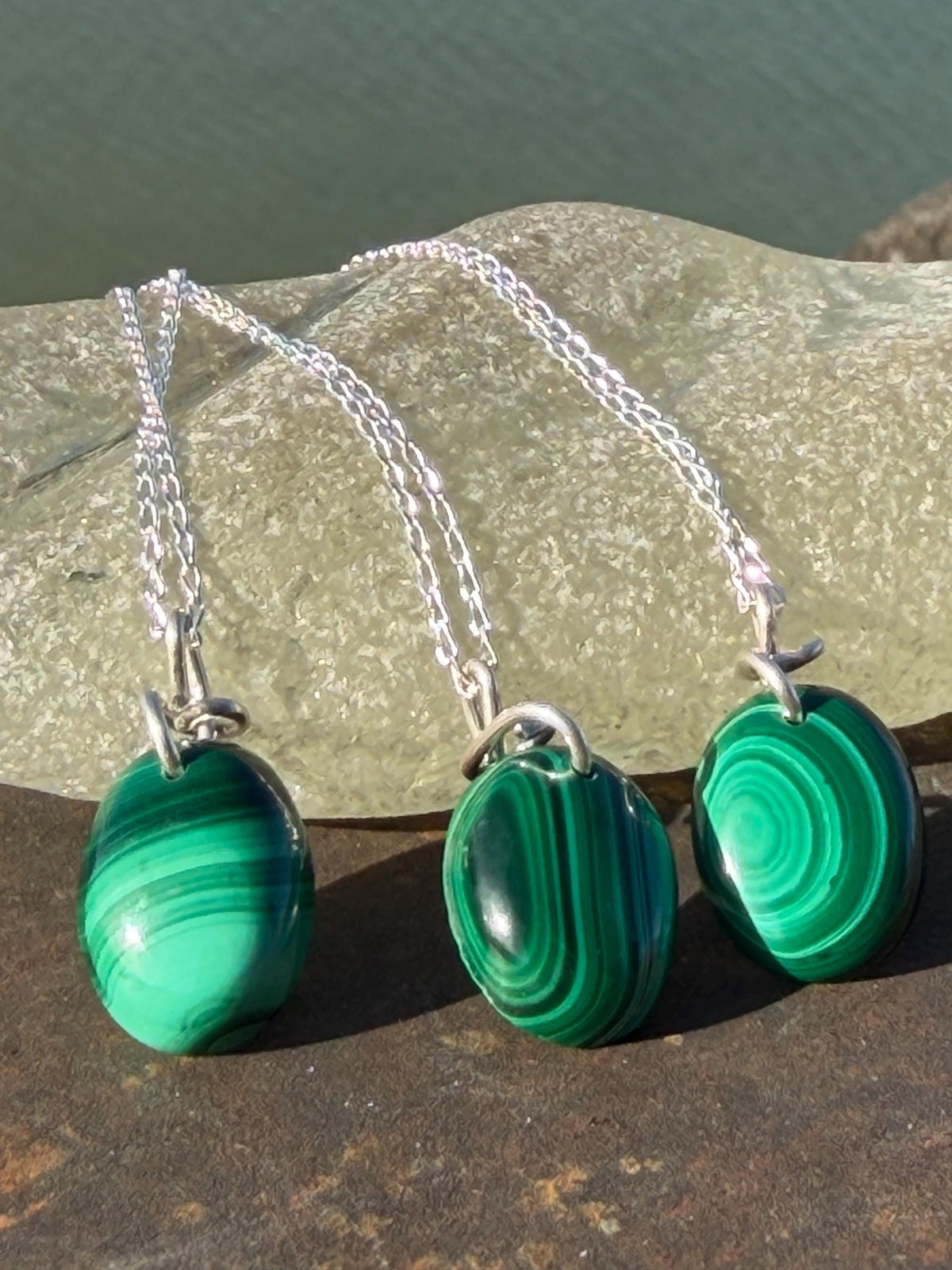 Green malachite gemstone necklace, malachite pendant, small gemstone necklace. Handmade gemstone necklace, boho eco friendly gift for her.