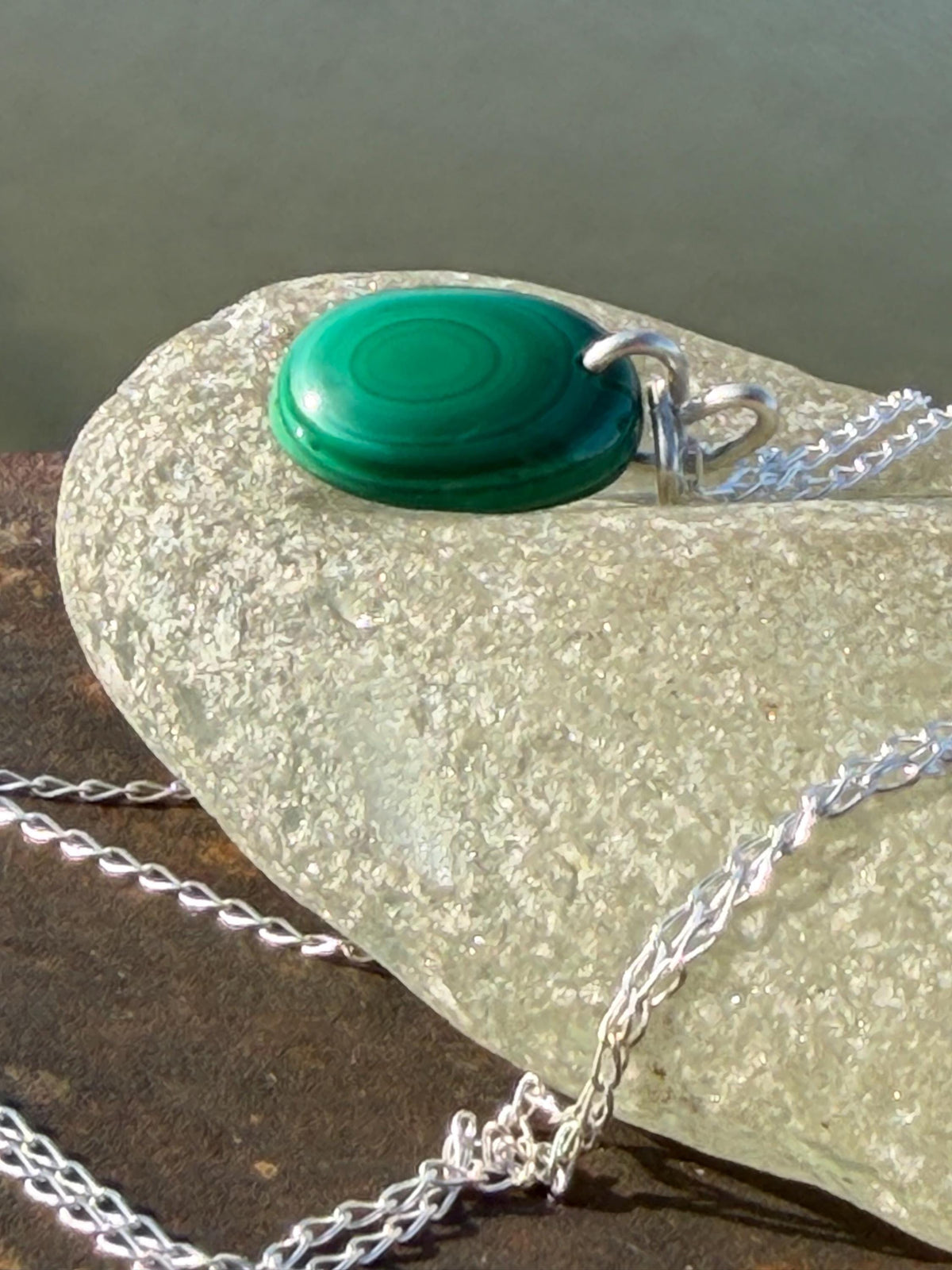 Green malachite gemstone necklace, malachite pendant, small gemstone necklace. Handmade gemstone necklace, boho eco friendly gift for her.