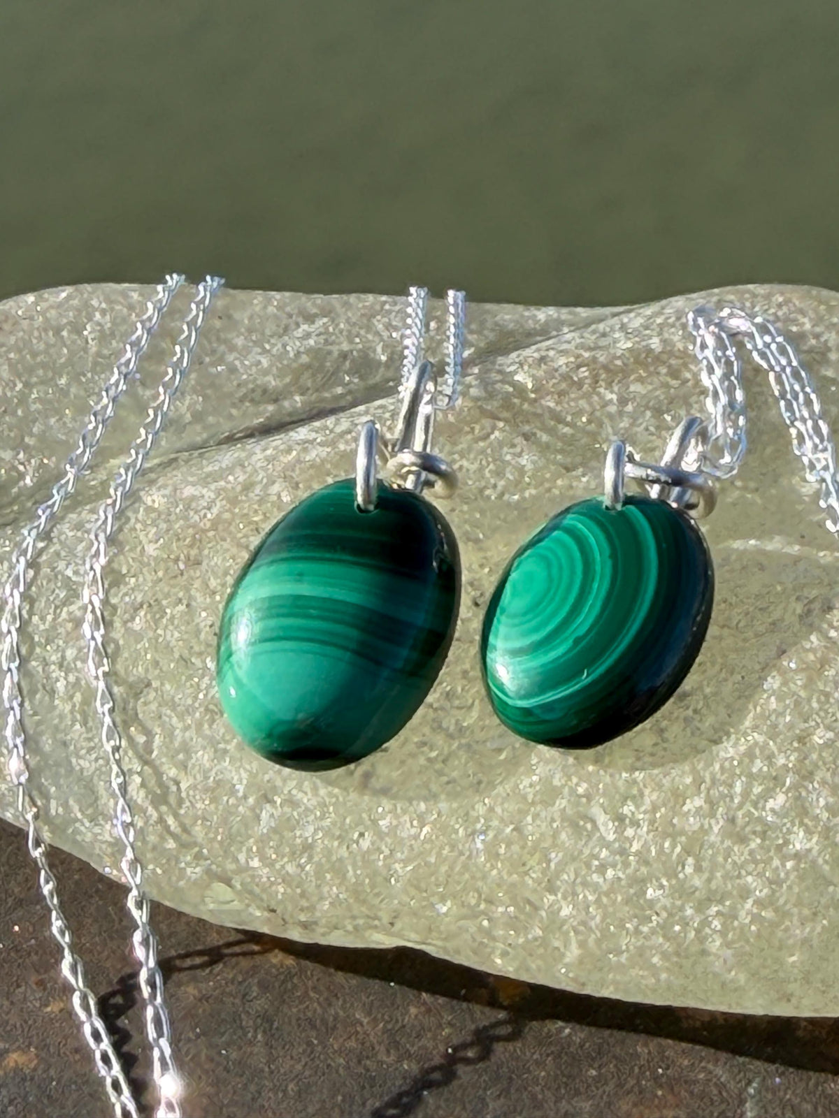Green malachite gemstone necklace, malachite pendant, small gemstone necklace. Handmade gemstone necklace, boho eco friendly gift for her.