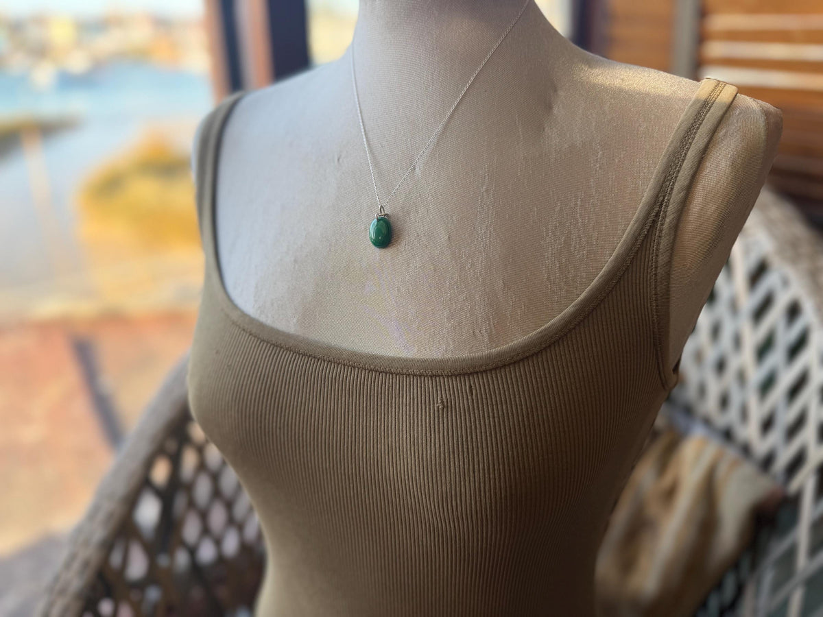 Green malachite gemstone necklace, malachite pendant, small gemstone necklace. Handmade gemstone necklace, boho eco friendly gift for her.