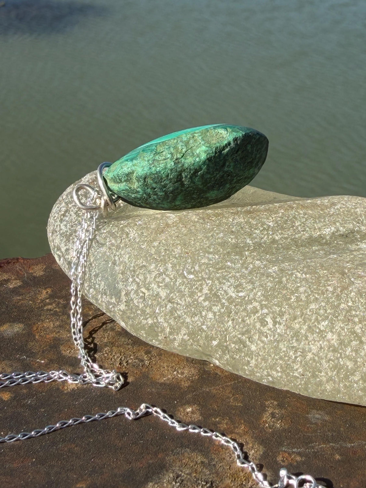 Stunning malachite necklace on recycled sterling silver. Boho large green gemstone necklace, ethically sourced and eco friendly. Unique gift
