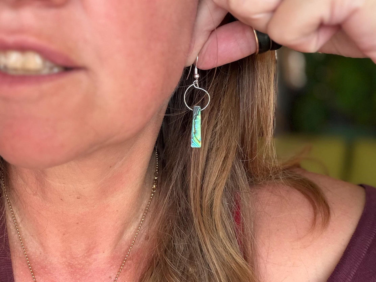 Abalone earrings. Handmade eco friendly earrings, abalone jewellery, rainbow earrings, funky jewellery, unusual jewellery, ethical jewellery