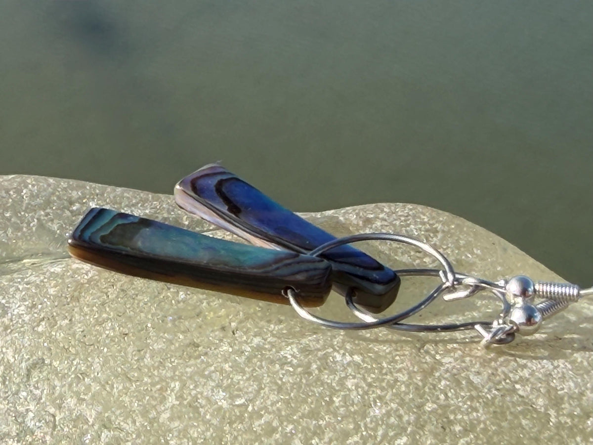 Abalone earrings. Handmade eco friendly earrings, abalone jewellery, rainbow earrings, funky jewellery, unusual jewellery, ethical jewellery