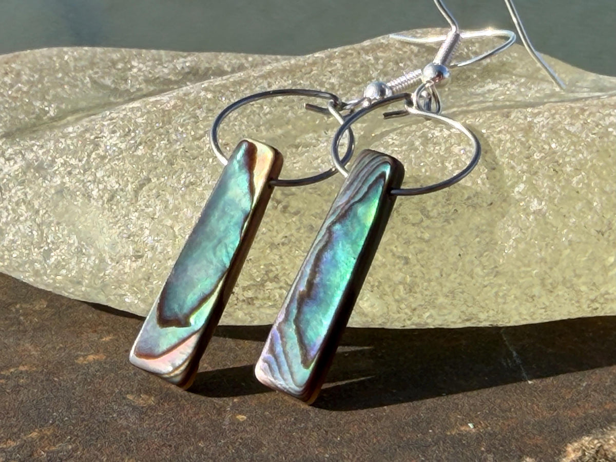 Abalone earrings. Handmade eco friendly earrings, abalone jewellery, rainbow earrings, funky jewellery, unusual jewellery, ethical jewellery
