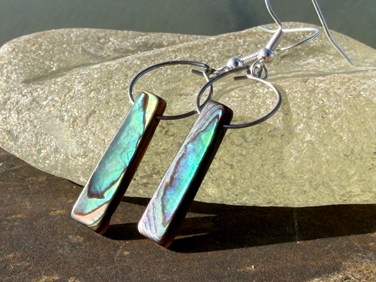 Abalone earrings. Handmade eco friendly earrings, abalone jewellery, rainbow earrings, funky jewellery, unusual jewellery, ethical jewellery