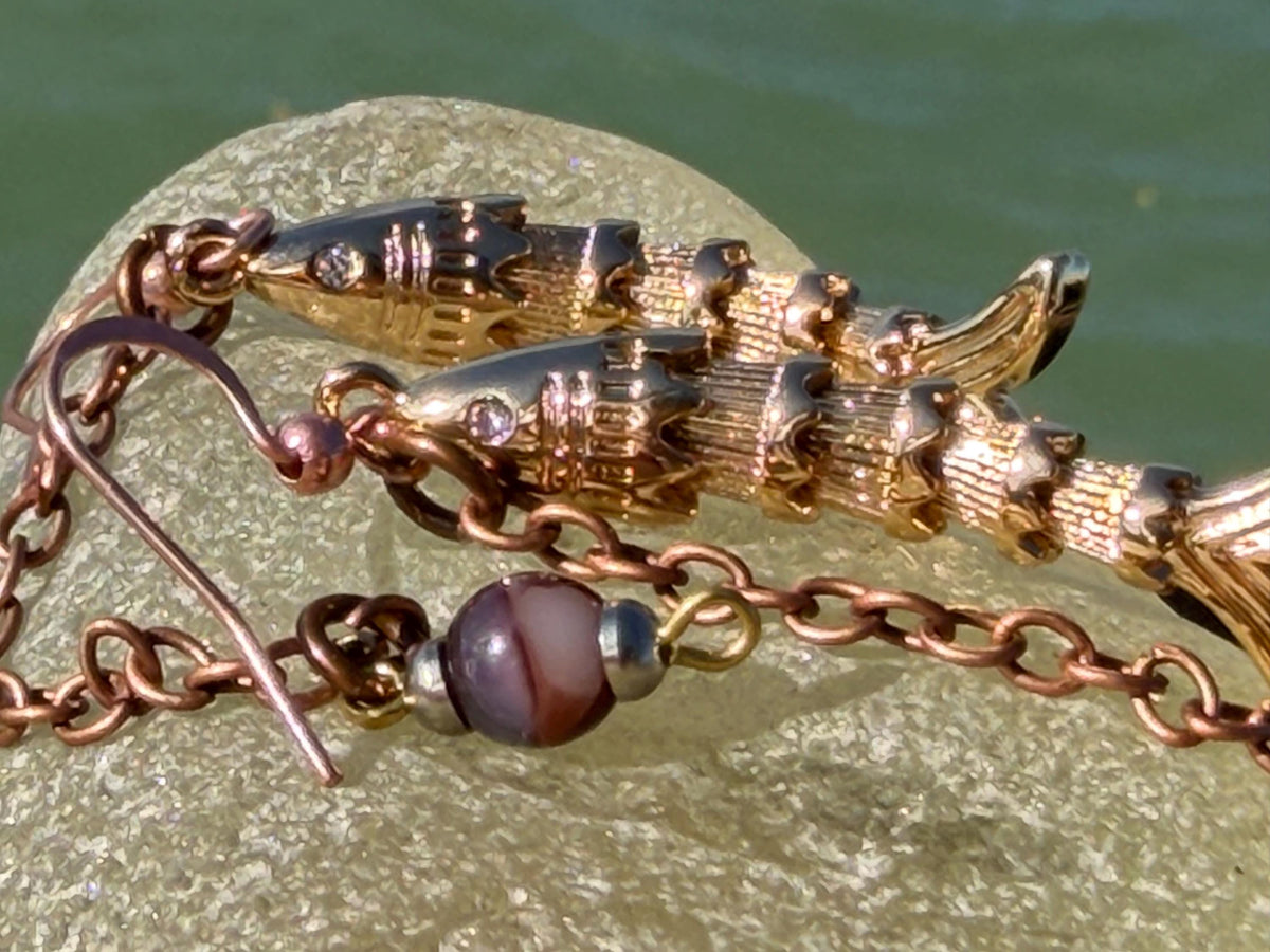 Articulated fish earrings. Articulated jewellery. Eco friendly handmade jewellery.  Boho unusual earrings. Ethical and unique earrings.