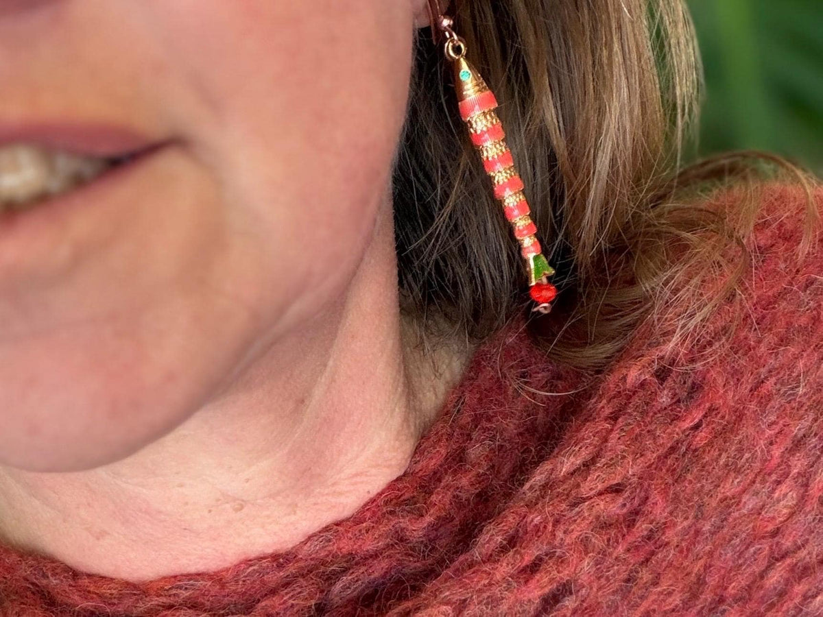Red articulated fish earrings. Articulated jewellery. Eco friendly handmade jewellery.  Boho unusual earrings. Ethical and unique earrings.