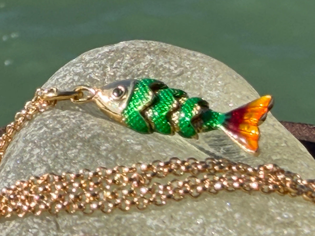 Pretty little fish necklace. Green necklace, boho necklace, ethical jewellery, eco friendly necklace, gift for her, fish pendant for swimmer