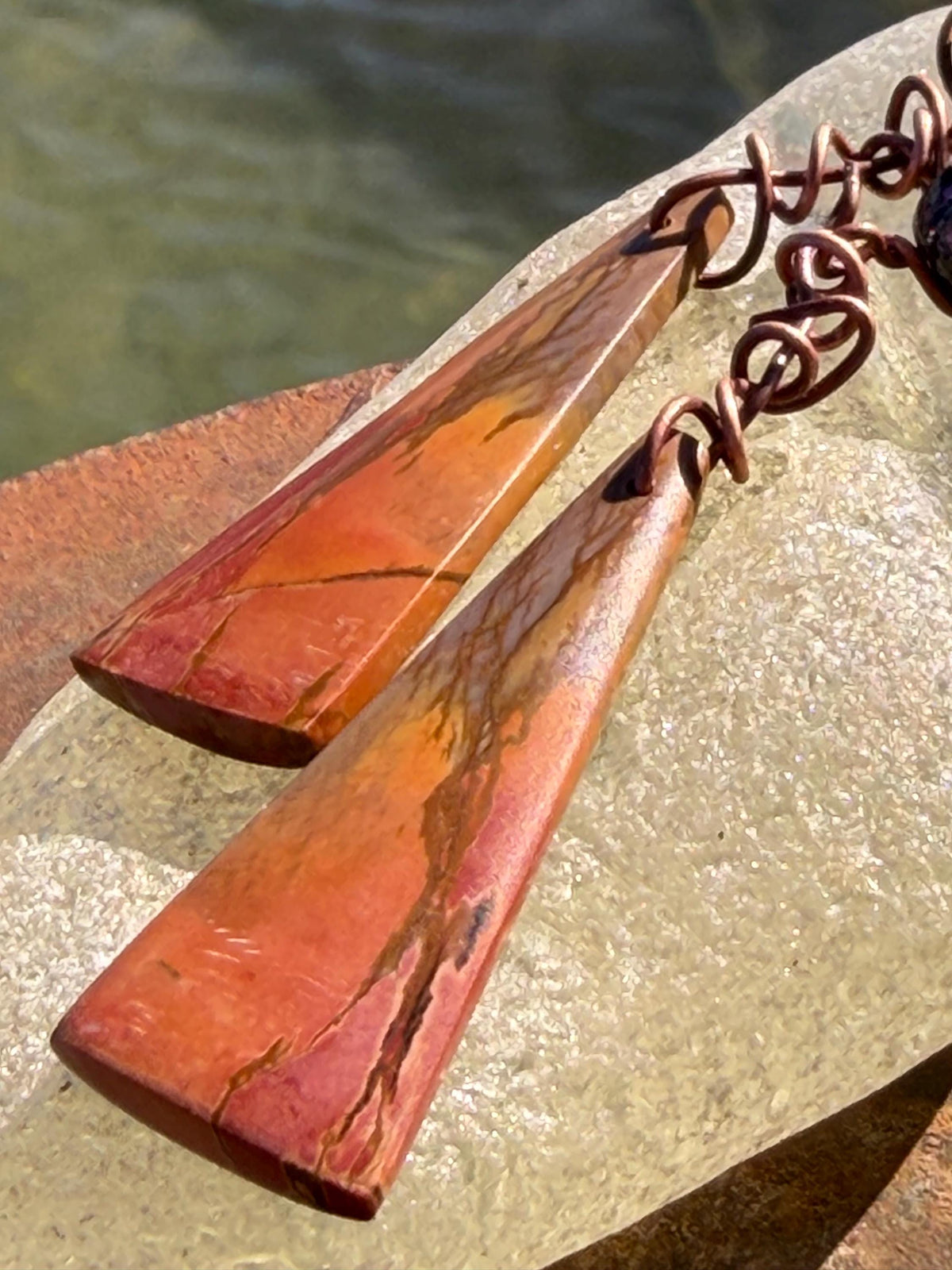 Picasso jasper gemstone earrings. Ethical jewellery, orange gemstone earrings. Stunning unique jewellery. Eco friendly unique earrings.