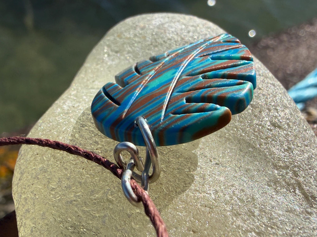 Picasso jasper leaf pendant. Unusual necklace, boho jewellery, unusual jewellery, unique gift for him. Blue leaves. recycled sterling silver