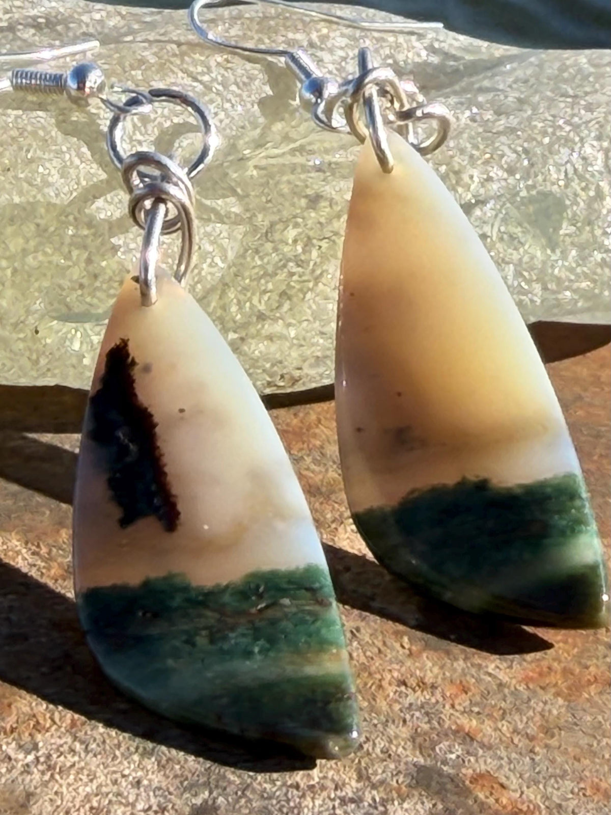 Agate gemstone earrings on recycled sterling silver. Handmade festive earrings. Ethical jewellery, boho jewellery. Unique earrings.
