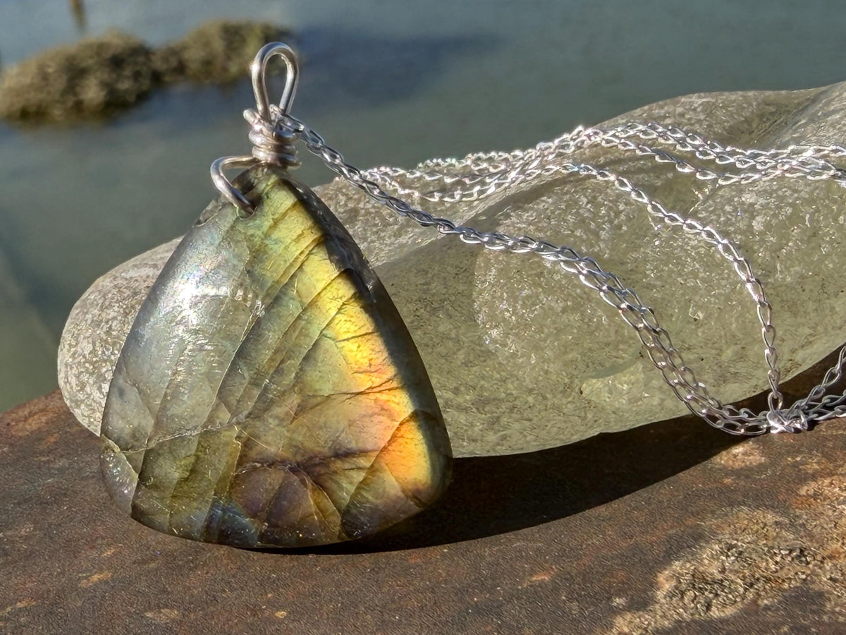 Gold labradorite necklace, labradorite jewellery, boho gift for her, unusual necklace, ethical jewellery, handmade labradorite pendant