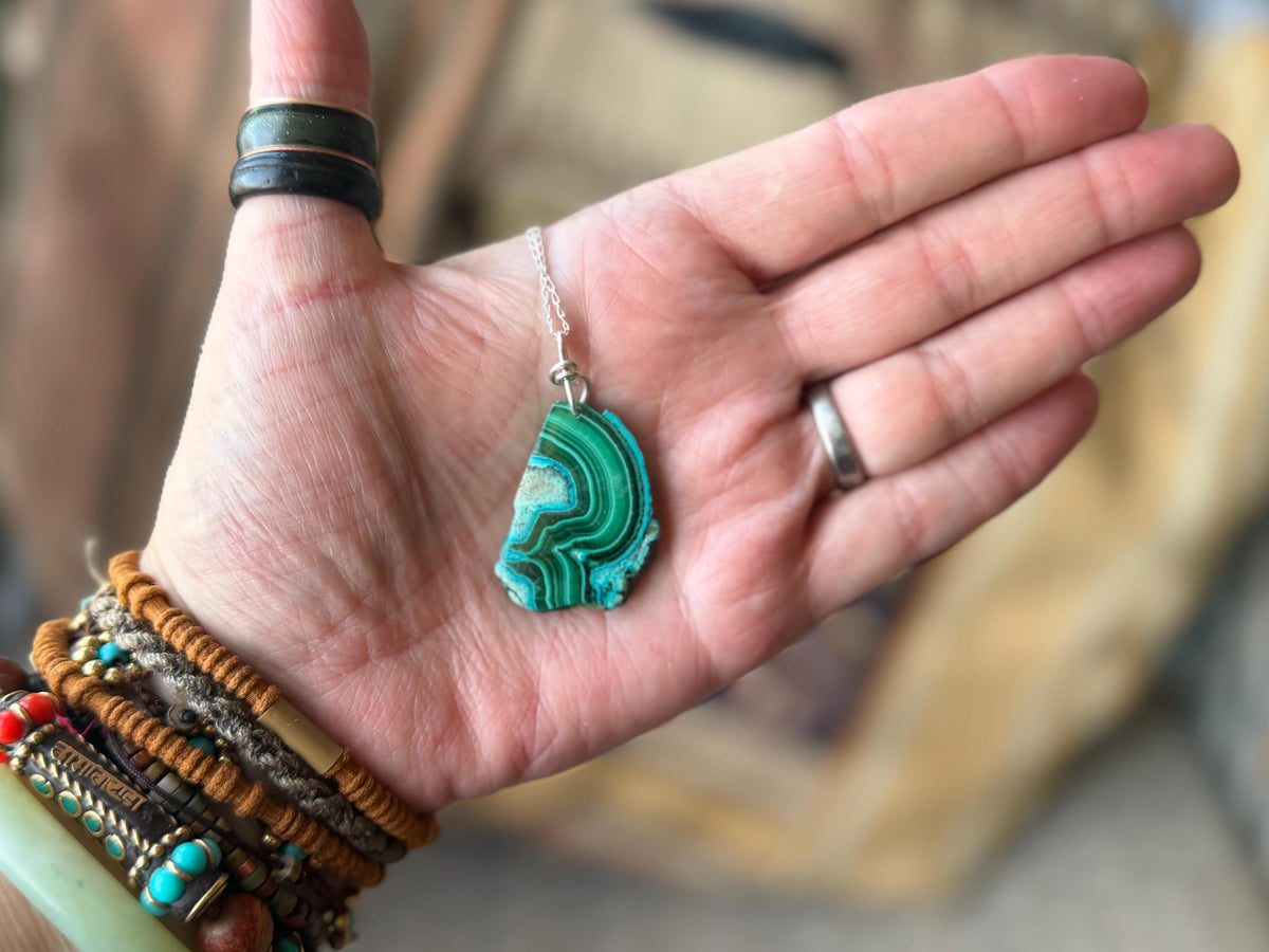 Azurite malachite necklace, malachite pendant, large gemstone necklace, green gemstone, Handmade gemstone necklace, boho gift for her