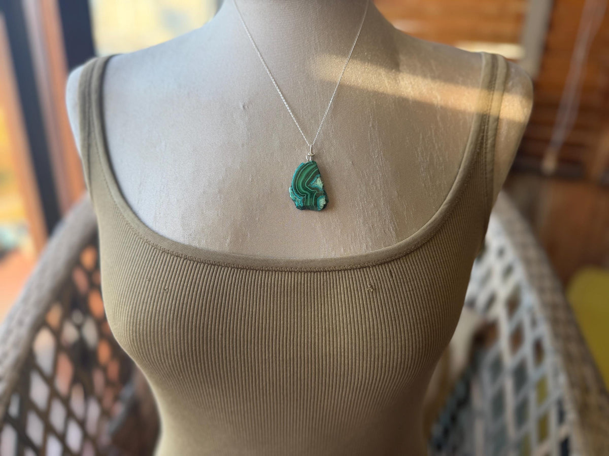 Azurite malachite necklace, malachite pendant, large gemstone necklace, green gemstone, Handmade gemstone necklace, boho gift for her