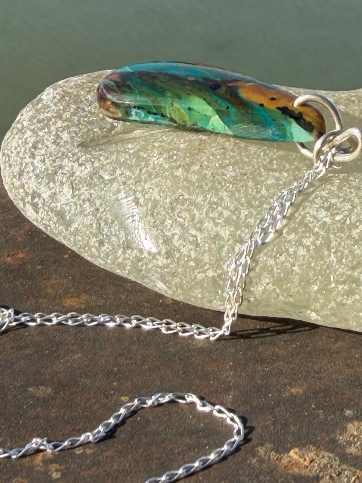 Green opalised wood necklace, ethical jewellery, bohemian necklace, unusual jewellery, unique eco friendly pendant,  red gemstone necklace.