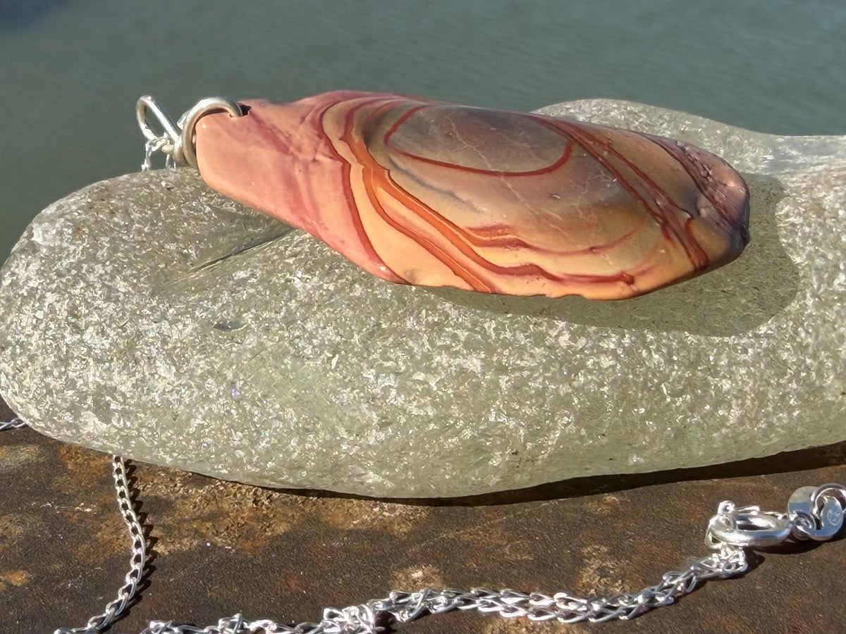 Stunning rhyolite necklace, ethical jewellery, bohemian necklace, unusual jewellery, unique gemstone pendant, orange gemstone necklace
