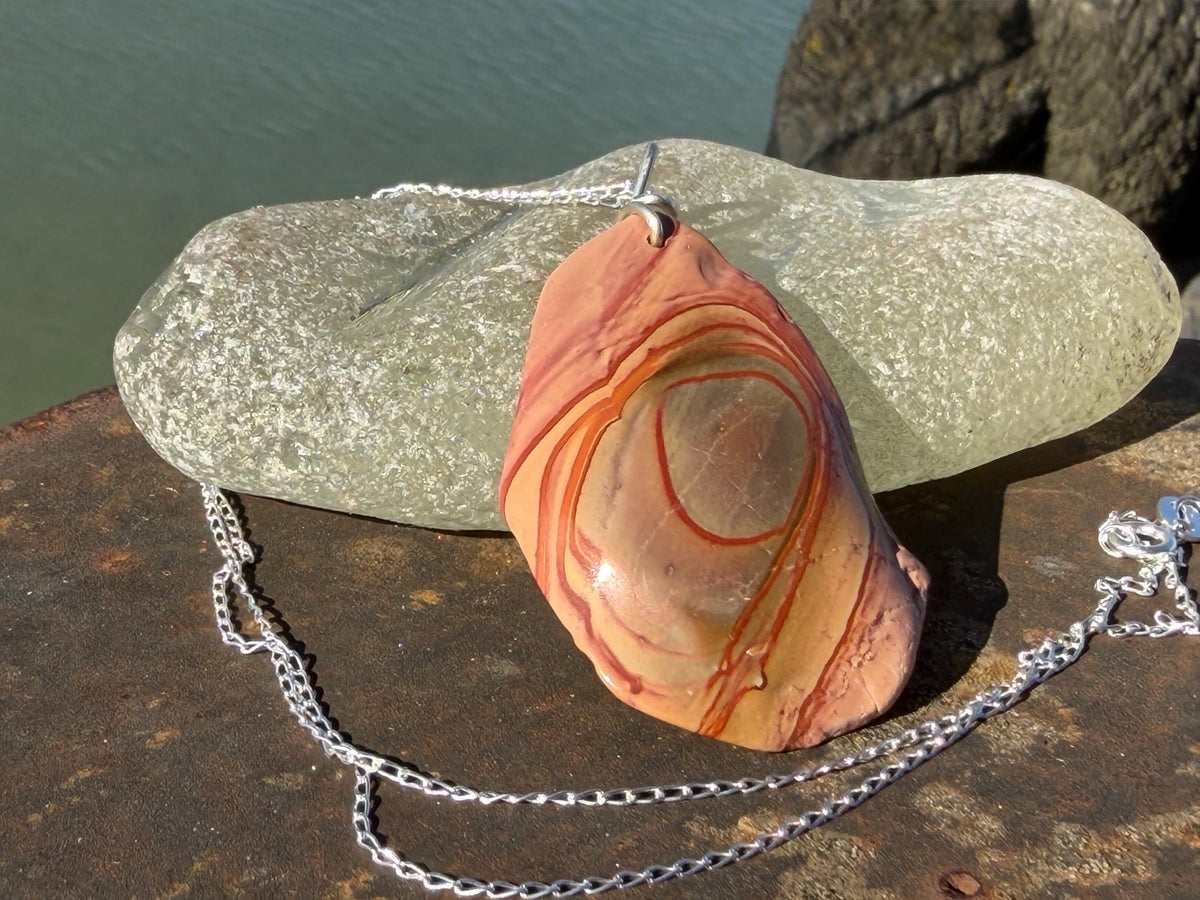 Stunning rhyolite necklace, ethical jewellery, bohemian necklace, unusual jewellery, unique gemstone pendant, orange gemstone necklace