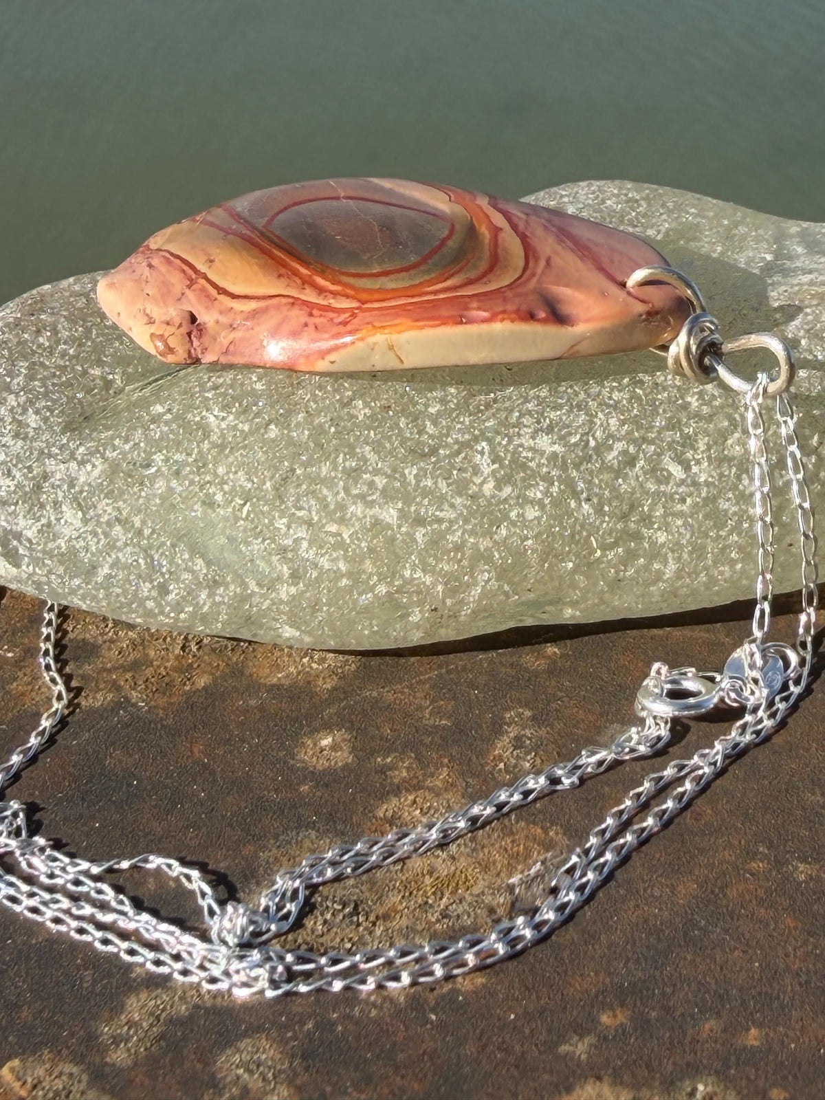 Stunning rhyolite necklace, ethical jewellery, bohemian necklace, unusual jewellery, unique gemstone pendant, orange gemstone necklace