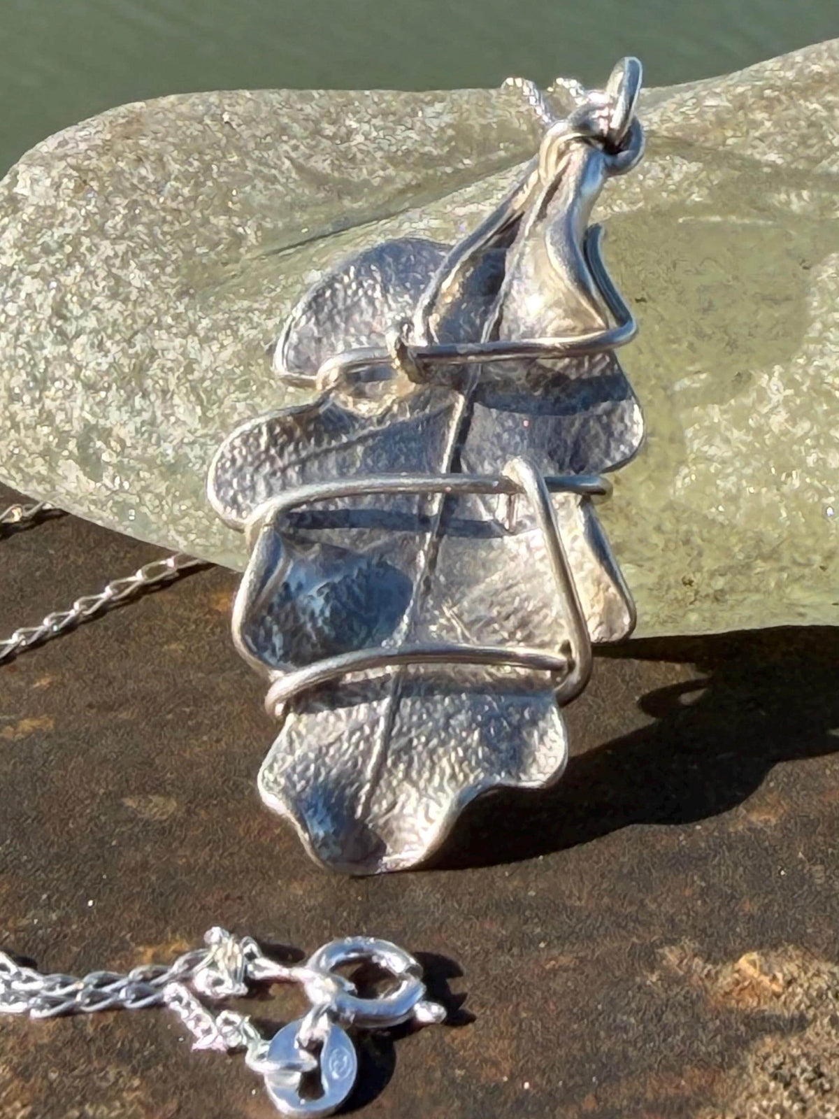 Oak leaf necklace wrapped in recycled sterling silver. Boho gift for her, boho necklace, silver leaf pendant. Silver jewellery.