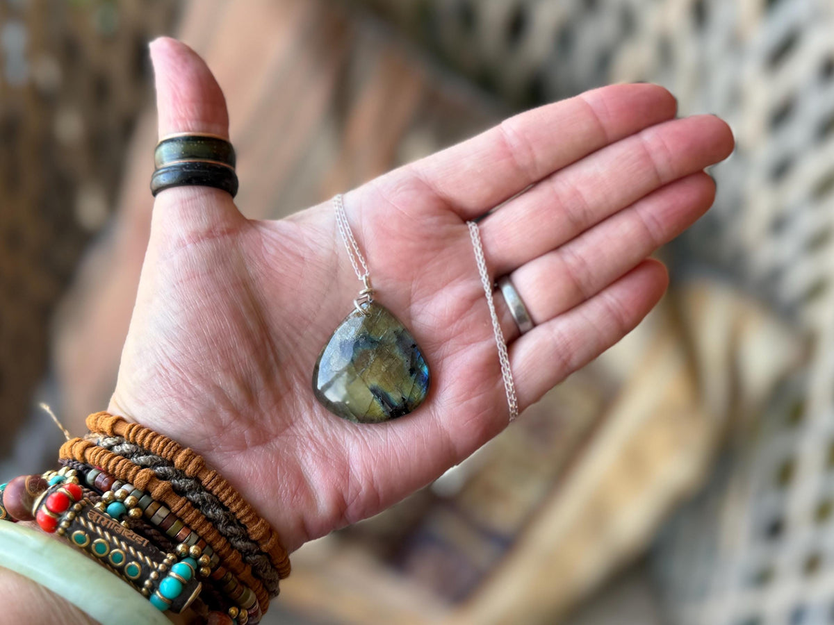 Gold labradorite necklace, labradorite jewellery, boho gift for her, unusual necklace, ethical jewellery, handmade labradorite pendant