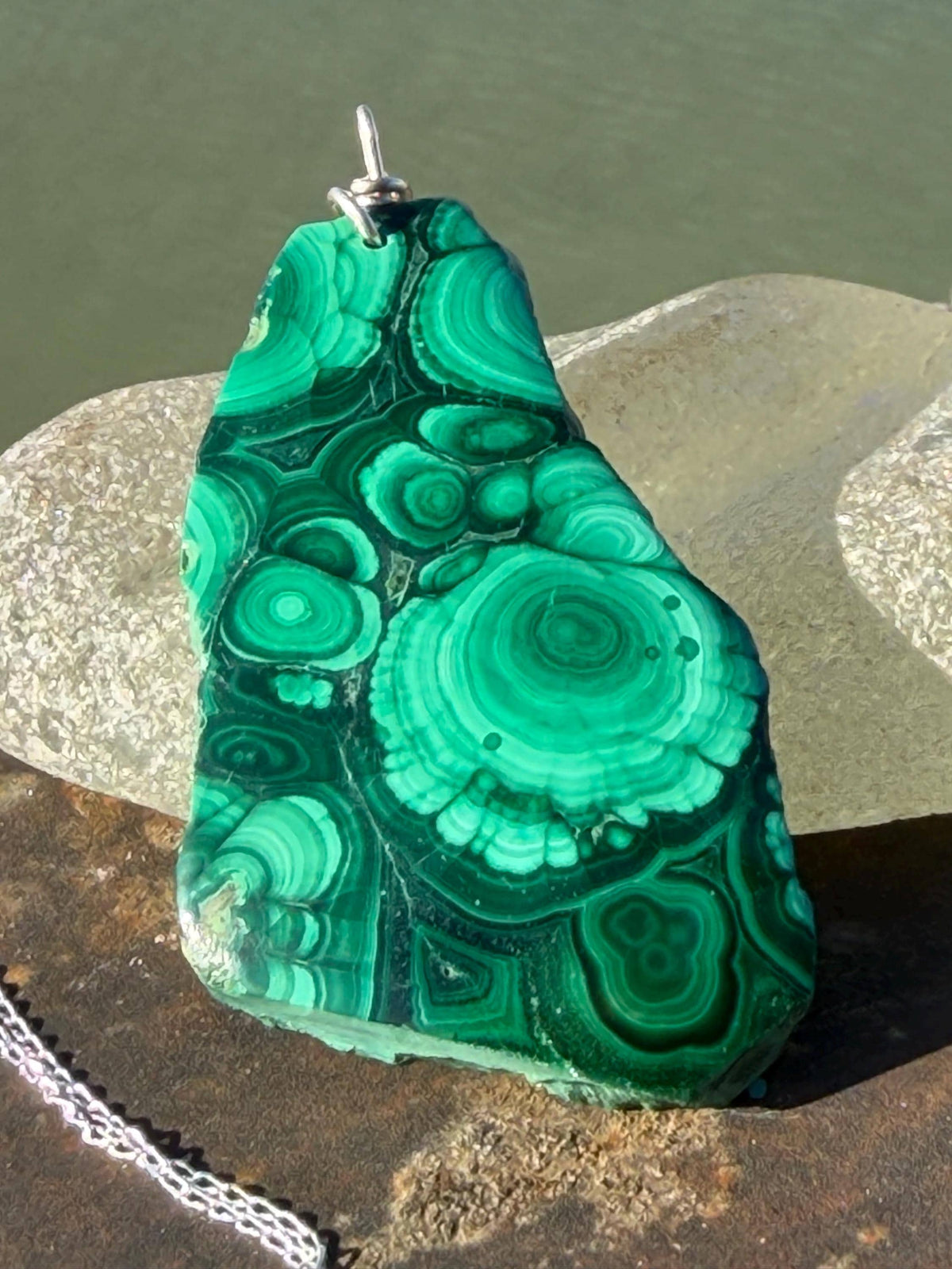 LARGE Azurite malachite necklace, malachite pendant, large gemstone necklace, green gemstone, Handmade gemstone necklace, boho gift for her