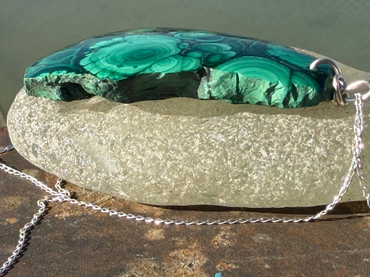 LARGE Azurite malachite necklace, malachite pendant, large gemstone necklace, green gemstone, Handmade gemstone necklace, boho gift for her