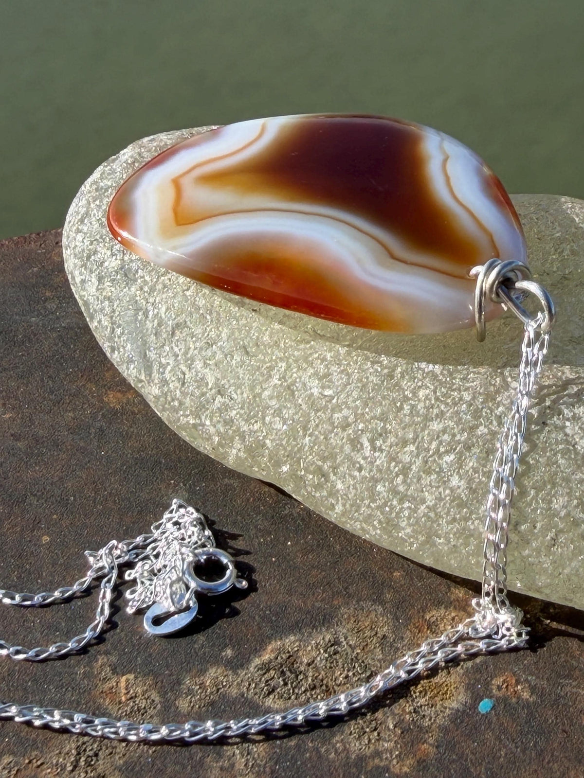 Agate necklace, ethical jewellery, bohemian necklace, unusual jewellery, agate pendant, white gemstone necklace. Boho jewellery