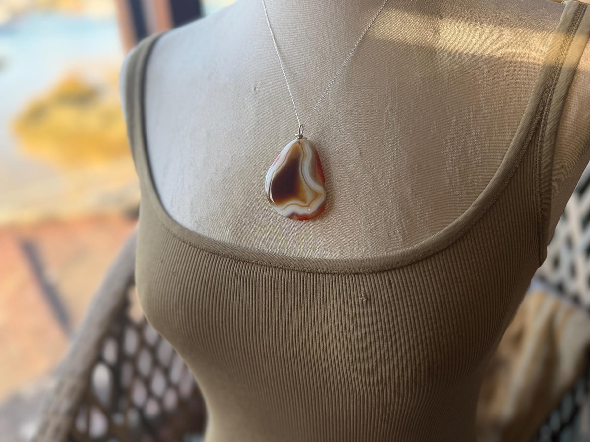 Agate necklace, ethical jewellery, bohemian necklace, unusual jewellery, agate pendant, white gemstone necklace. Boho jewellery