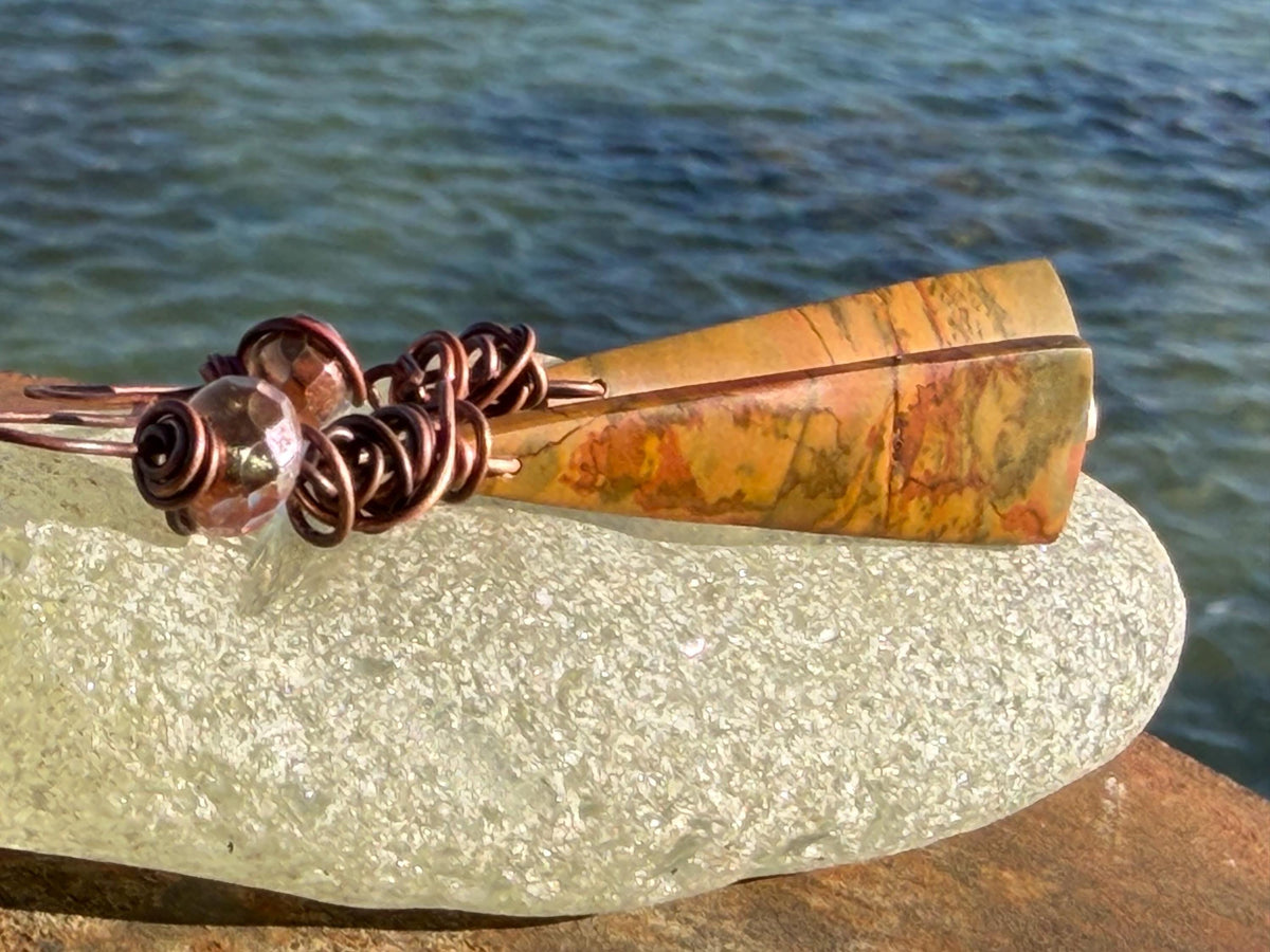Picasso jasper gemstone earrings. Ethical jewellery, orange gemstone earrings. Stunning unique jewellery. Eco friendly unique earrings.