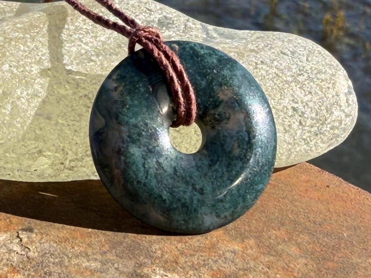 Moss agate necklace, moss agate pendant, large gemstone necklace, green gemstone, gift for gardener. Handmade necklace, boho gift for her