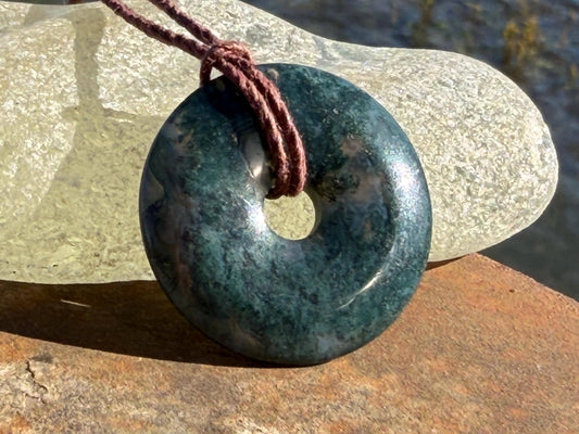 Moss agate necklace, moss agate pendant, large gemstone necklace, green gemstone, gift for gardener. Handmade necklace, boho gift for her