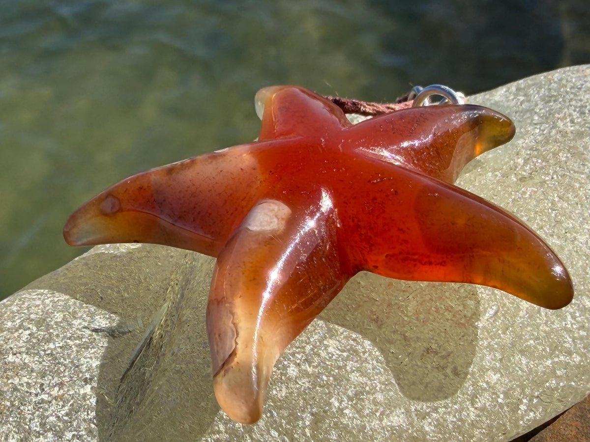 Cherry blossom agate necklace, ethical jewellery, starfish necklace, unique jewellery, orange agate pendant, orange gemstone necklace.
