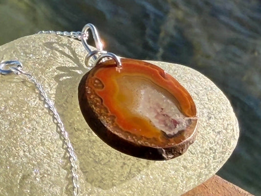 Agate necklace, ethical jewellery, bohemian necklace, unusual jewellery, agate pendant, white gemstone necklace. Boho jewellery