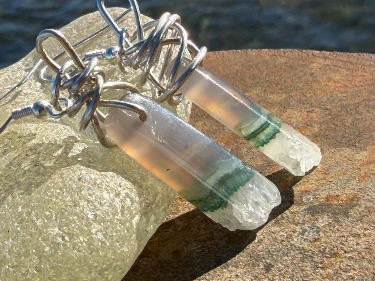 Agate gemstone earrings on recycled sterling silver. Handmade white earrings. Ethical jewellery, boho jewellery. Unique earrings.