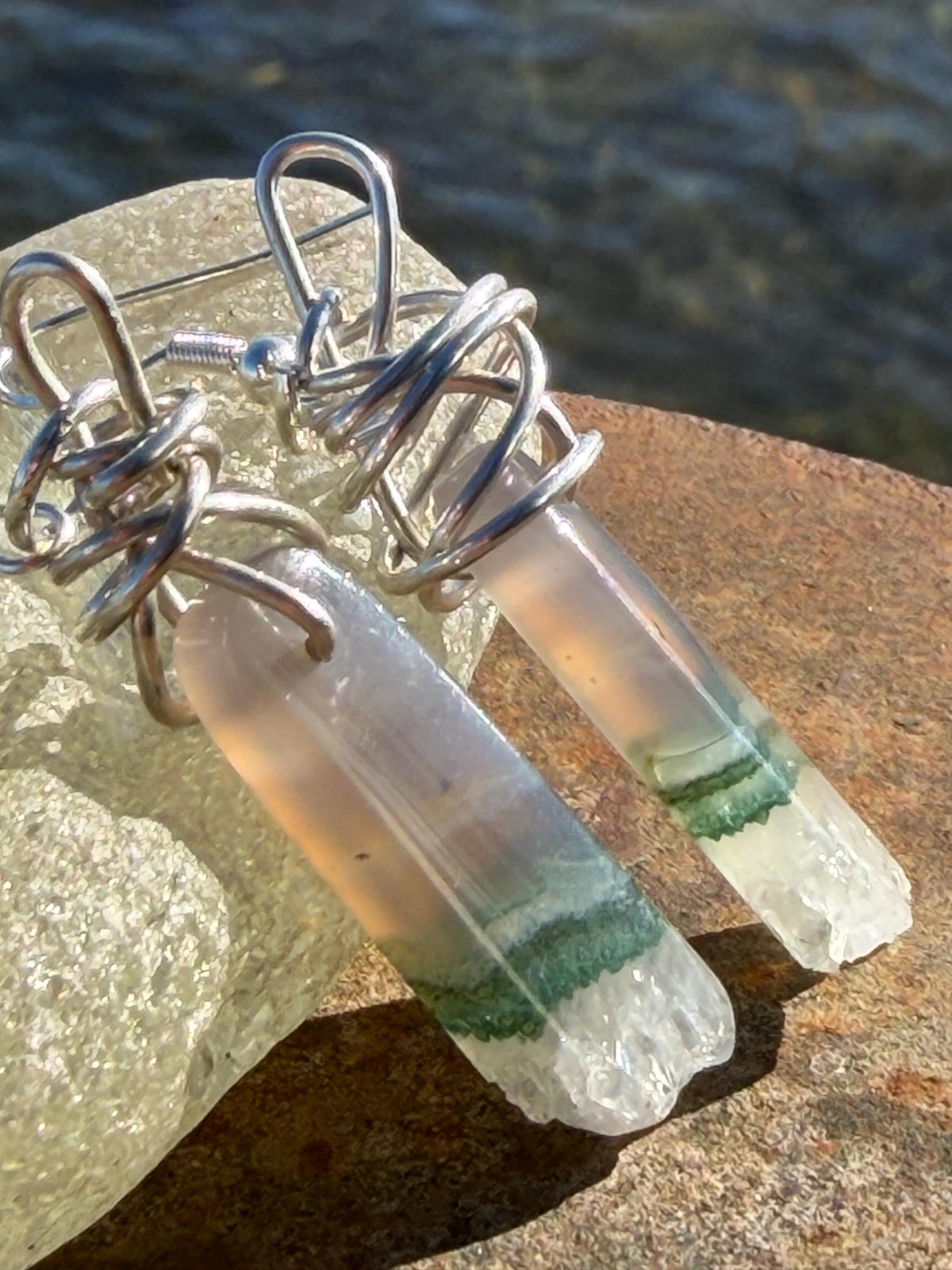 Agate gemstone earrings on recycled sterling silver. Handmade white earrings. Ethical jewellery, boho jewellery. Unique earrings.