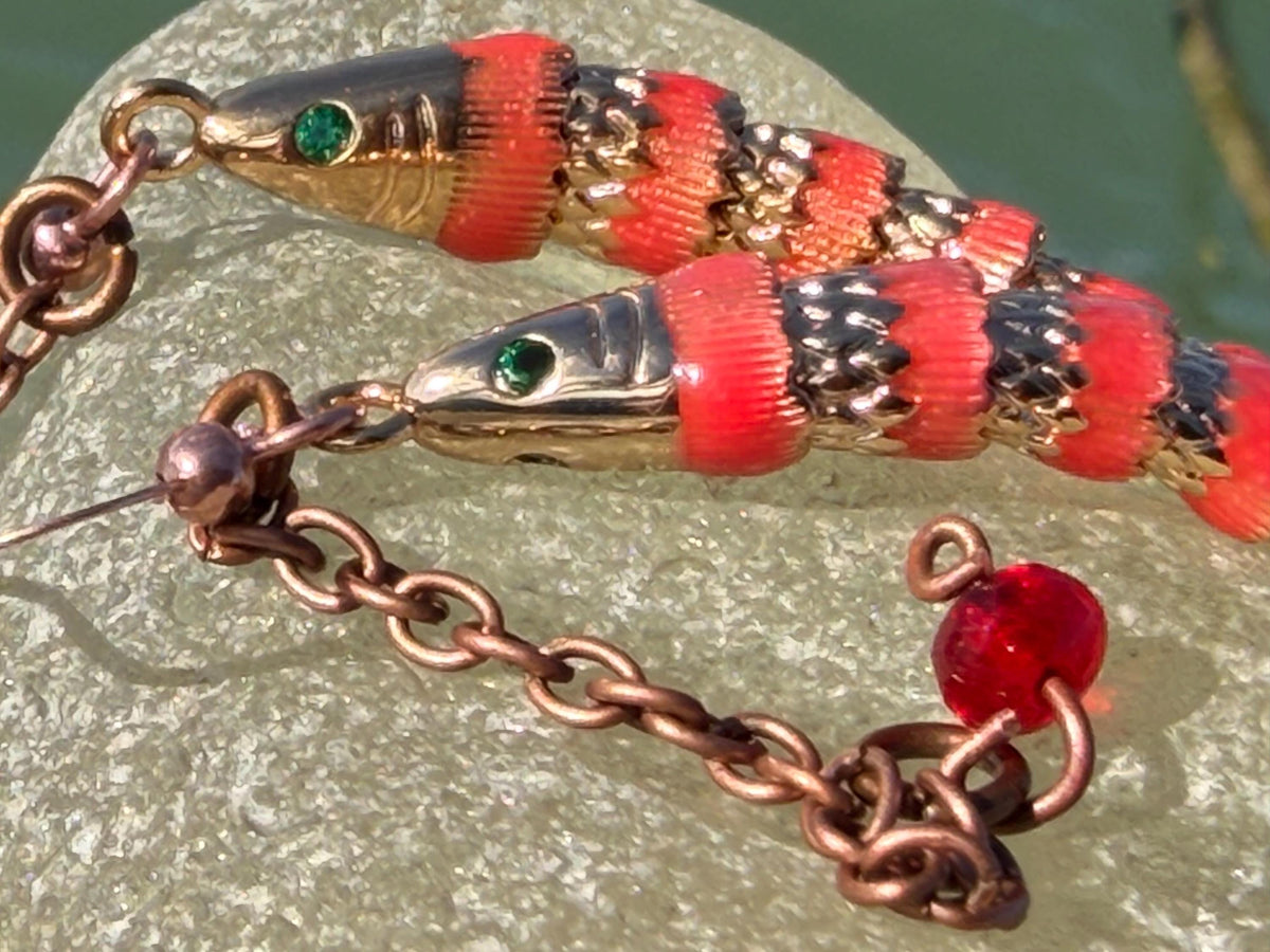 Red articulated fish earrings. Articulated jewellery. Eco friendly handmade jewellery.  Boho unusual earrings. Ethical and unique earrings.