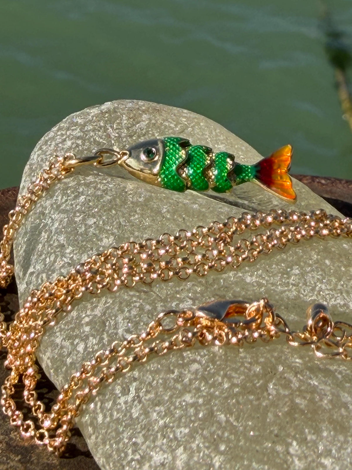 Pretty little fish necklace. Green necklace, boho necklace, ethical jewellery, eco friendly necklace, gift for her, fish pendant for swimmer